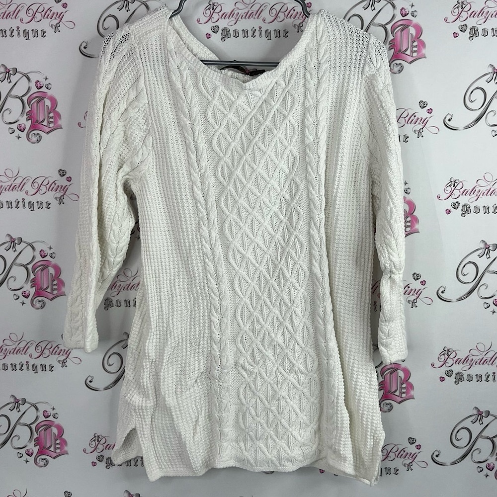 Jeanne Pierre sweater knitted knit Ivory Cable Knit Sweater